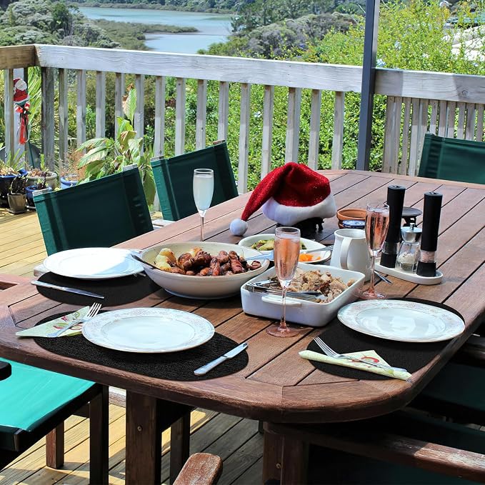 Placemats for Dining Table Set of 8 Non-Slip, Heat Resistant Oval Leather Placemat Double Layer, Waterproof Table Mats Easy to Clean for Kitchen Dining Room Coffee Office Table, Black