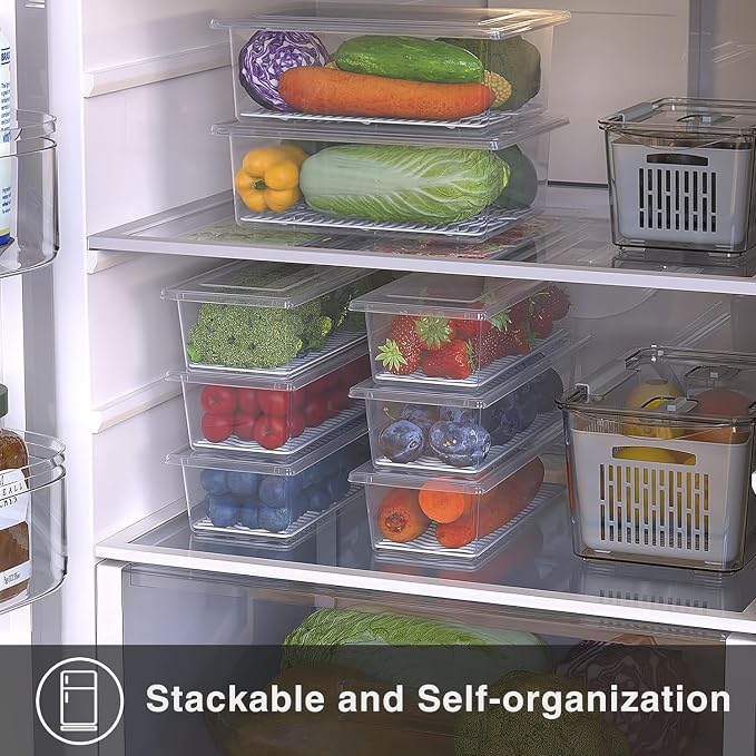 SILIVO Fruit Storage Containers for Fridge (3 Pack) - 1.5L Produce Saver Containers for Refrigerator with Removable Drain Tray Keep Fresh for Produce, Bacon, Fruits and Vegetables