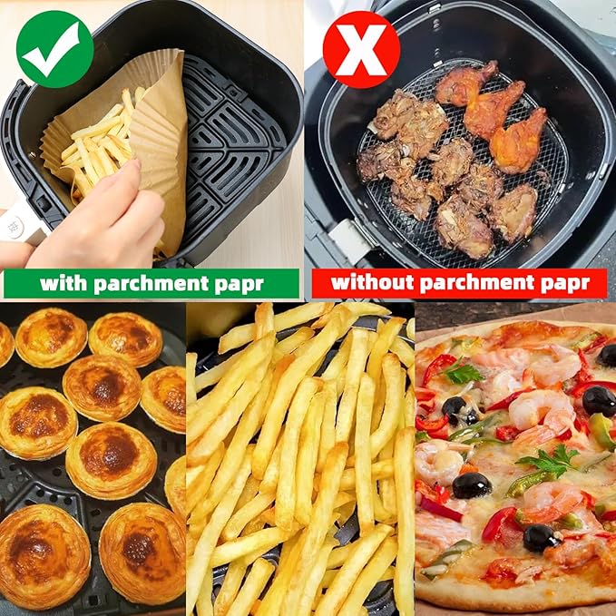 Air Fryer Liners Disposable,200PCS Victoyaw 10 Inch Square Air Fryer Parchment Paper Liners for 8-12QT Air fryer,Easy to Clean Non-Stick Waterproof Airfryer Paper Liner