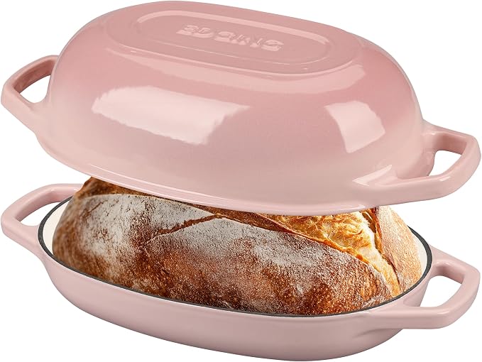 EDGING CASTING Enameled Cast Iron Oval Dutch Oven Pot with Lid, Dutch Oven for Sourdough Bread Baking, Bread Oven, Bread Dutch Oven, Oval Bread Pan, 5qt, Pink