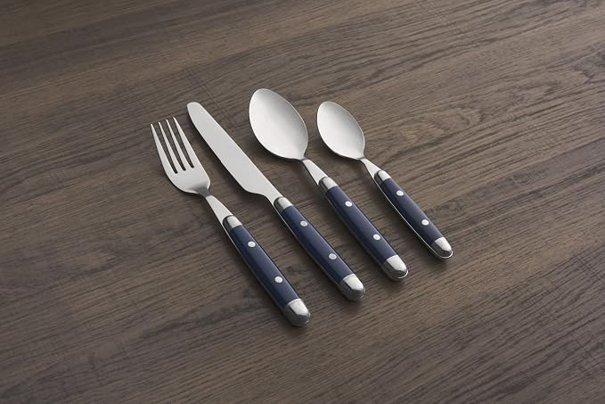 Cambridge Jubilee Blue 16-Piece 18/0 Silverware Set for 4, Flatware | blue, dishwasher safe | includes knives, forks, and spoons | heavy duty, cutlery set for kitchen and dining, utensil set