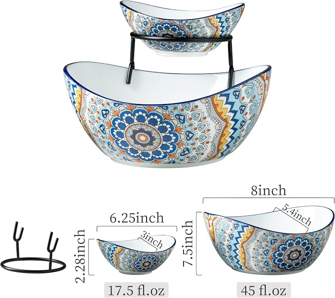 YHOSSEUN Chip and Dip Serving Set, 2 Tierd Serving Bowl Set | Ceramic Chip Dip Bowls Platters with Stand, Serving Dishes for Entertaining Appetizer Serving Food Display Stand for Parties