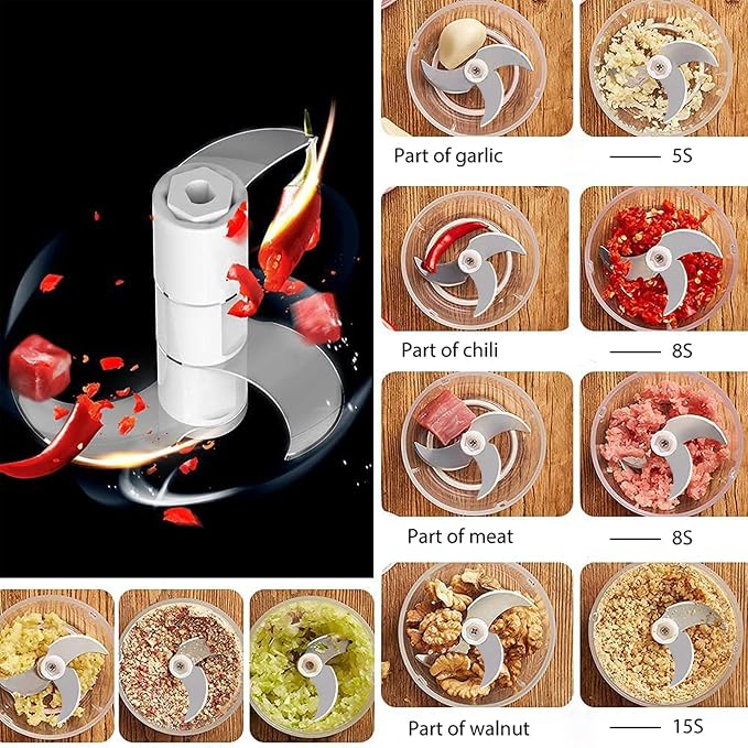 White 3 CUP Electric mini garlic crusher, USB rechargeable portable electric food crusher, wireless small kitchen processor for crushing garlic, ginger, chili, minced meat, onions, etc.