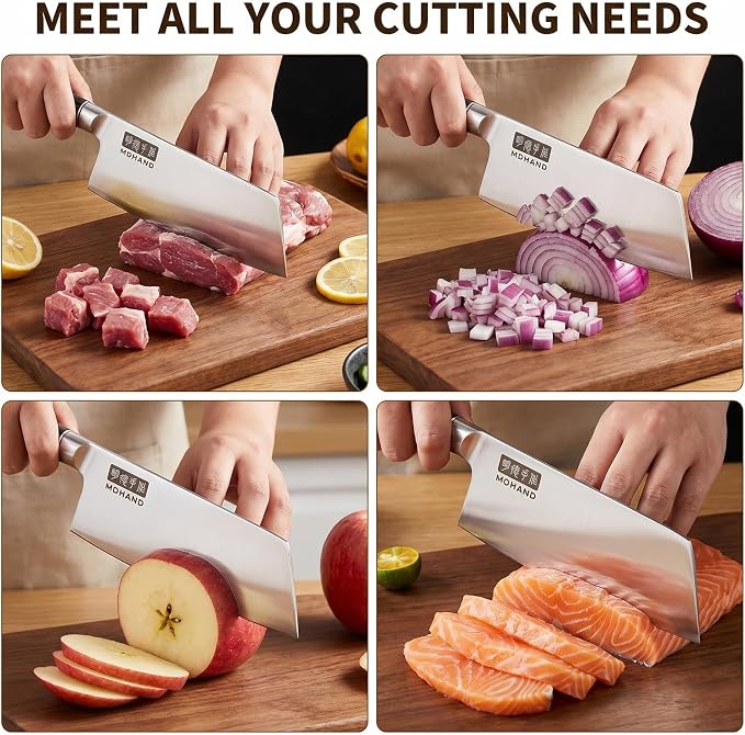 Cleaver Knife 7 Inch, Ultra Sharp Japanese Meat Cleaver Gift Box | High Carbon Stainless Steel Knives with Pakkawood Handle, Bone Chopper for Vegetable Meat, Home Kitchen, Dishwasher Safe