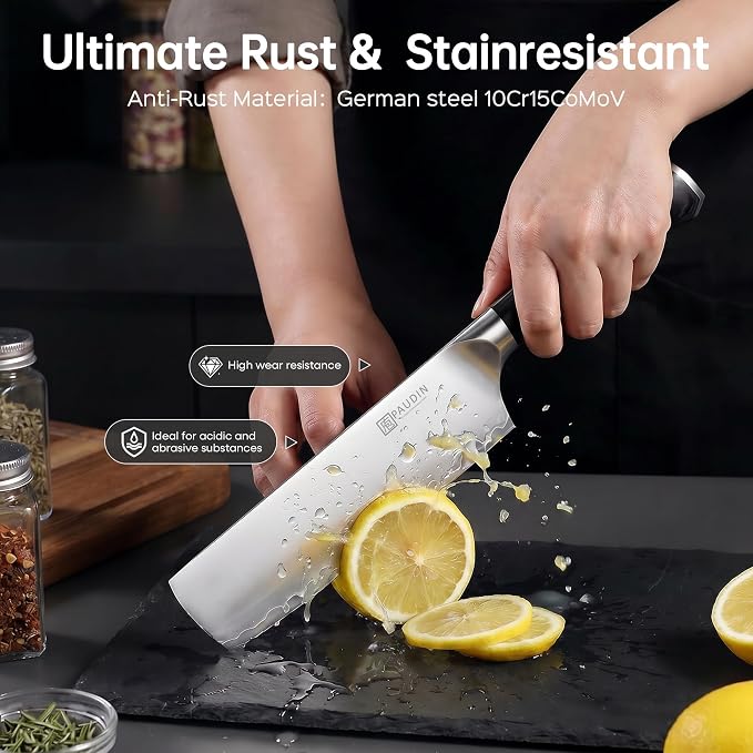 PAUDIN Nakiri Knife 7 Inch,Multi-Layer High Carbon Steel Kitchen Knife 62 HRC, Ultra Sharp Vegetable Chopping Cleaver and Meat Slicing Asian Chef Knife for Home Cooks, Gift Box for Women and Men