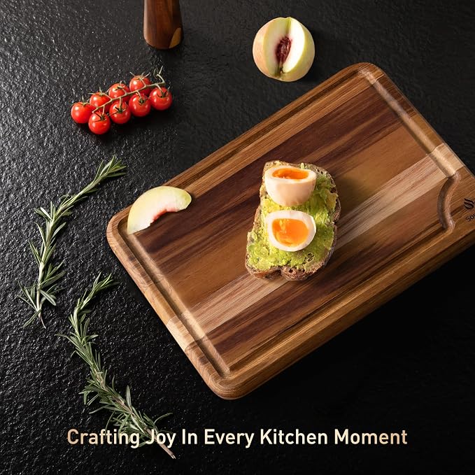 Teak Wood Cutting Boards for Kitchen 17'' Wooden Bamboo Serving Board Meat | Heavy Duty, Over Sink, Solid Thick, Haus Wooden Chopping Board, Meat, Easy to Clean, Non Toxic, Best Kitchen Essential Gift