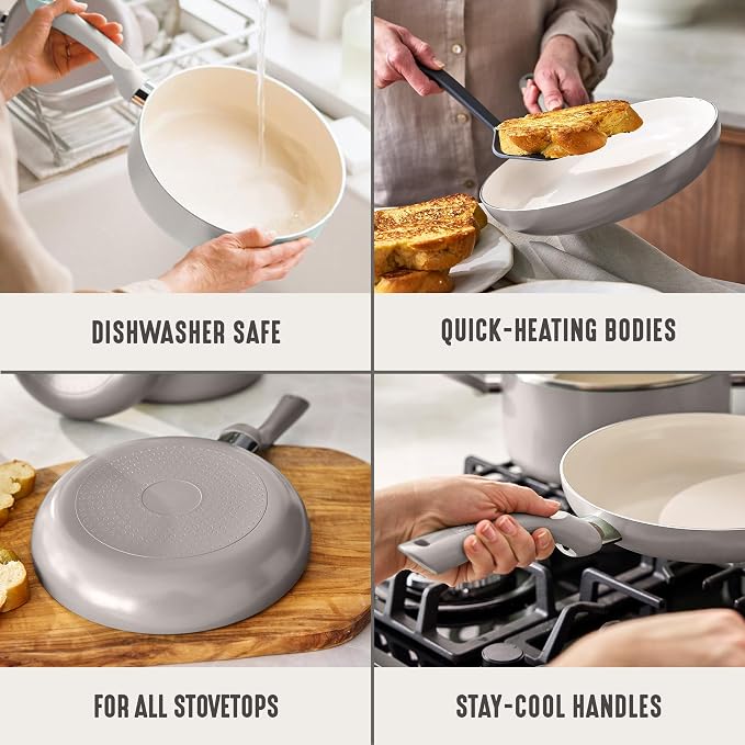 GreenLife 2 Piece (8" & 10") Ceramic Nonstick Skillet Set, Light Gray | PFAS-Free Nonstick Coating, Frying Pans, Omelet Pans, Everyday Pan, Induction Ready, All Stovetop Compatible, Dishwasher Safe