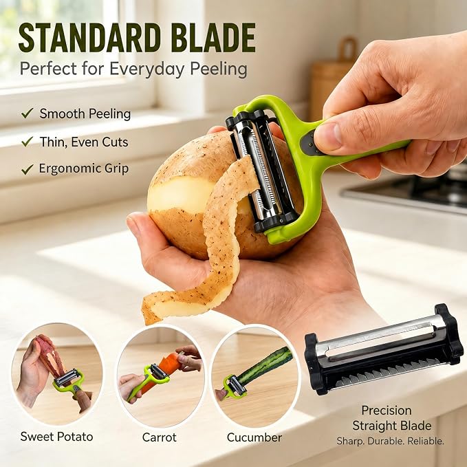 Razor-Sharp 4 In 1 Veggie Peelers For Kitchen Potato Peeler,2PCS I&Y Peeler For Peeling-Slicing-Shredding-Julienning-Excising,Vegetable Peeler With Rotary Stainless Blade& Non-Slip Handle