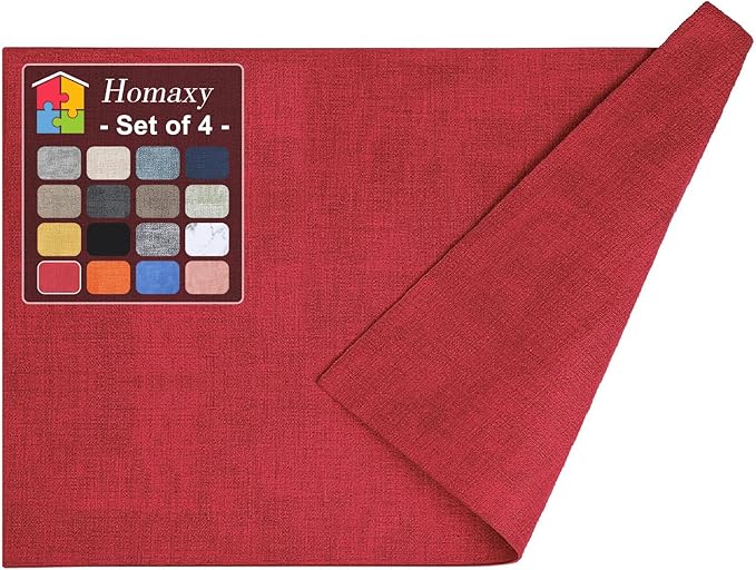 Homaxy PU Faux Leather Placemats for Dining Table, Set of 4, Red | Waterproof Wipeable Washable Table Mats, Easy to Clean Anti-Slip Place Mats, 11.8" x 17"