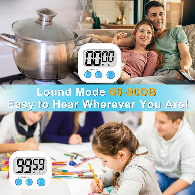 ZILLEEN Classroom Timer for Kids Teachers 2 Pack Digital Timers, White | Strong Magnetic, Large Screen, Big Button, Teacher Classroom Must Haves Kitchen Timers for Cooking Egg Exercise Study