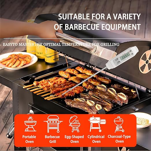 Meat Thermometer, Waterproof Digital Food Thermometer Instant Read with 120mm Long Probe, Automatic Calibration, Kitchen Cooking Thermometer for BBQ, Grill, Water Temperature(White)