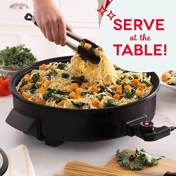 Dash Family Size Electric Skillet with Lid, 6-Quart Nonstick, Black | Large Frying Pan, Removable Temperature Control Probe, Tempered Glass Lid, 14-Inch Cooking Surface