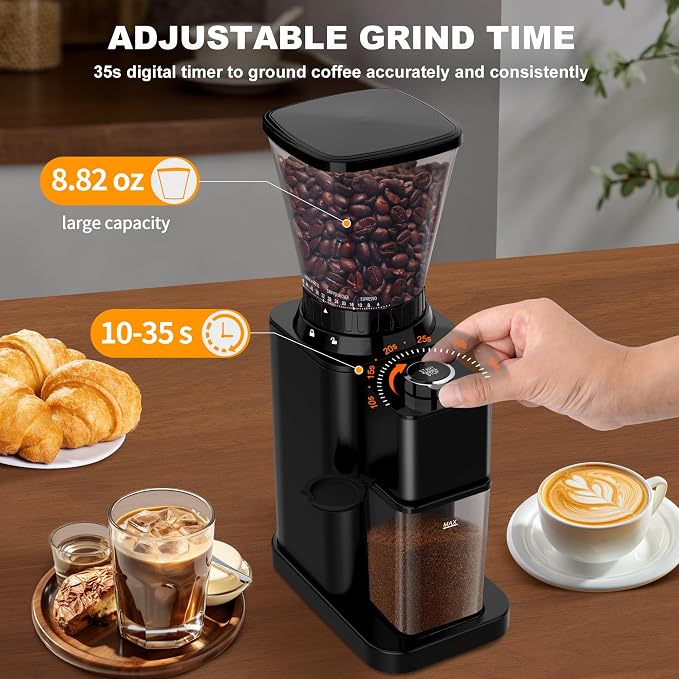 binROC Electric Conical Burr Coffee Grinder with Portafilter Holder, Black | 48 Grind Settings, 35s Timer, Anti-Static, Easy Clean, Low Noise with Overheat Protection for Espresso, Drip & French Press