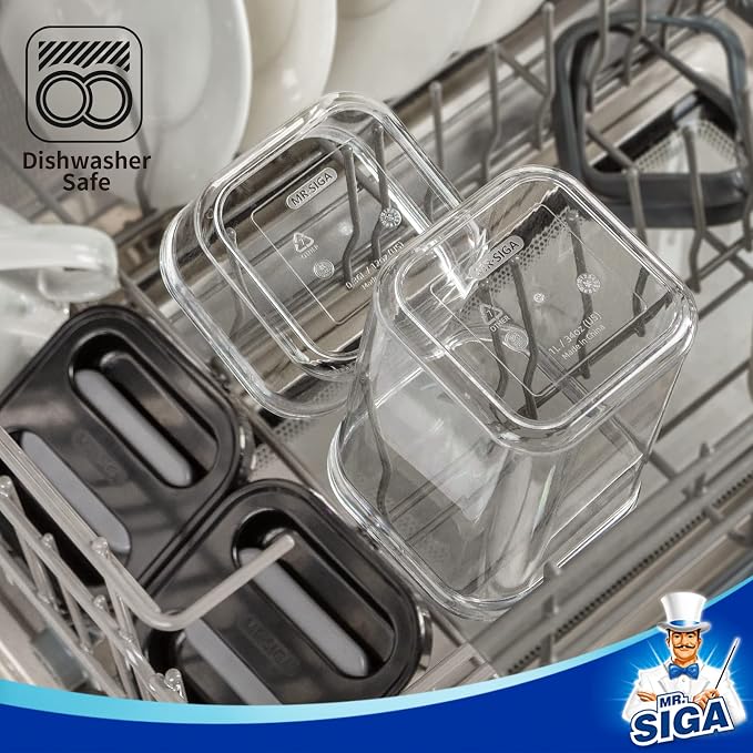 MR.SIGA 4 Pack Airtight Food Storage Container Set, BPA Free, Stackable | One-handed kitchen canister storage containers for dry goods and pantry organization, 360 ml (12.2 oz), small, black