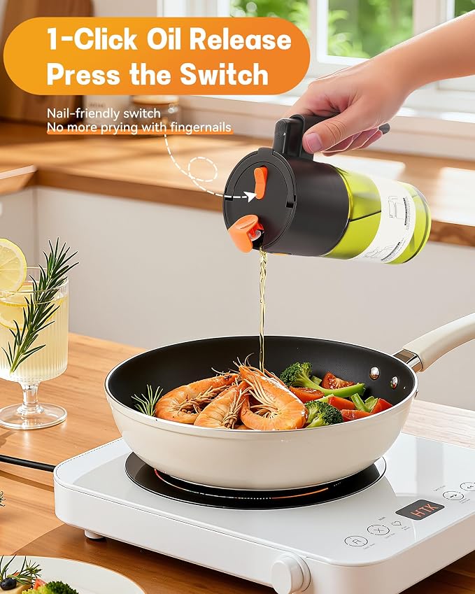 Olive Oil Sprayer & Dispenser for Cooking, 17oz Dark Glass Oil Mister, 2PC | 2-in-1 Sprayer & Pourer, Fine mist, Leakproof, Light-Blocking, Wide Mouth for Easy Refill & Clean, 8 Oil Labels, Reusable