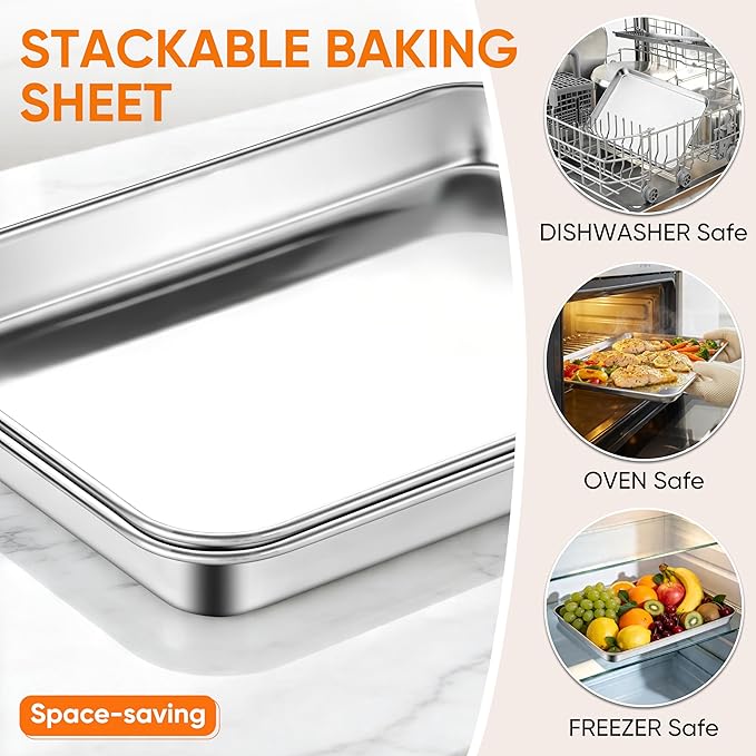 LIANYU Baking Sheet Pans, 12.4x9.7 Inch Cookie Baking Pans, 12 Pack | Commercial Grade Quarter Sheet Pan, Bakeware Cookie Tray, Mirror Finish, Non Toxic, Easy Clean, Dishwasher Safe, Bulk Set