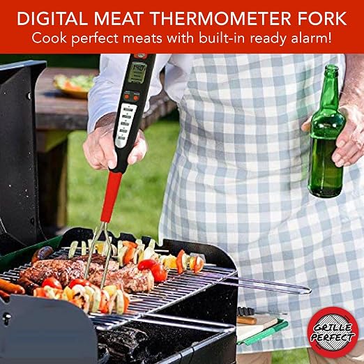 Digital Meat Thermometer Fork for Grilling and Barbecue Fast Read Electronic Probes with Ready Alarm Quick Accurate BBQ Temperature for Steak Chicken Hot Grilled Food