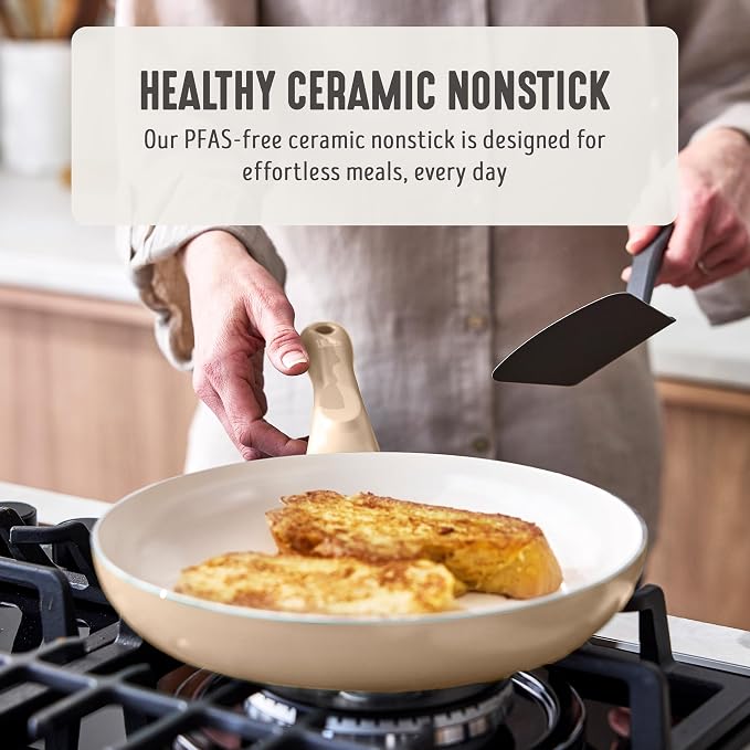 GreenLife 2 Piece (8" & 10") Ceramic Nonstick Skillet Set, Beige Taupe | PFAS-Free Nonstick Coating, Frying Pans, Omelet Pans, Everyday Pan, Induction Ready, All Stovetop Compatible, Dishwasher Safe