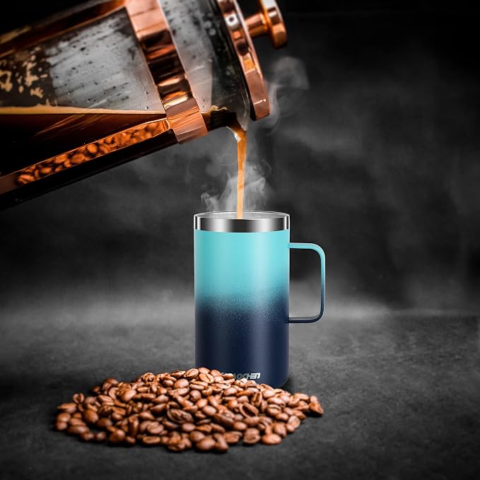 KXIAOCHEN 20 oz Insulated Coffee Mug, Coffee Cup with Lid and Wide Handle | 18/8 stainless steel, 6+ hours hot or 12+ hours cold, wide mouth, no-sweat exterior, for office, work, home and camping