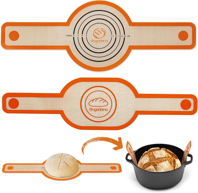 Silicone Bread Sling Oval and Round - Non-Stick & Easy Clean Reusable Oval Bread Baking Mat for dutch oven. With Long Handles Sourdough Bread Baking mat tools supplier Liner (Orange)