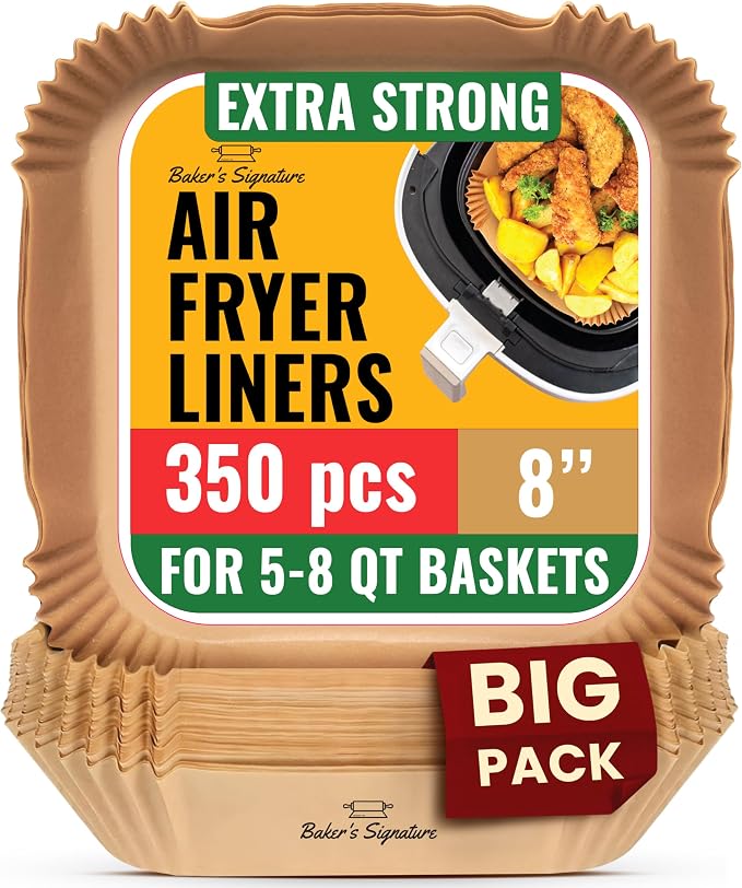 Air Fryer Liners Disposable, 350 Pcs 8" Square for Most 5-8 qt Baskets | Non-stick & oil-proof for easy cleanup; unbleached, BPA-free & PFAS-free; oven & microwave safe to 450F