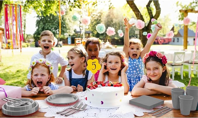 350 Pcs Silver Plastic Plates For Party, Silver Disposable Plates Set, 50 Of Each 9" Dinner Plate Set, 7" Dessert Plate, Cups, Napkins & Cutlery Plastic Dinnerware Set Exquisite
