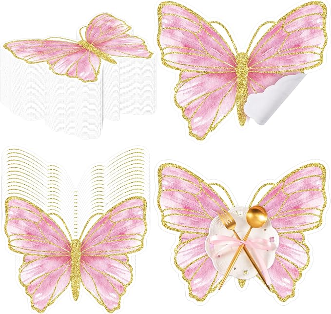 Harloon 50 Pcs Butterfly Paper Placemats Disposable Colorful Butterfly Table Mats for Spring Summer Wedding Baby Shower Birthday and Holiday Party Kitchen Dining Table, 13 x 10.8 Inches (Pink)