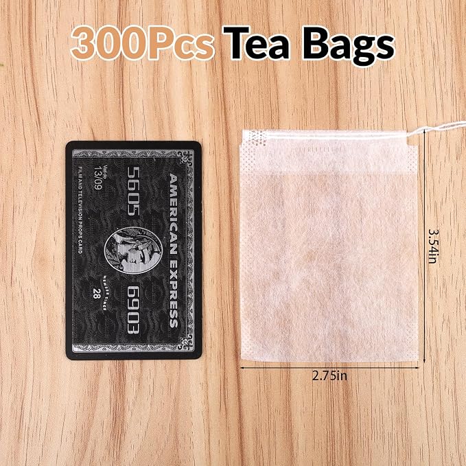 300 Pcs Disposable Empty Tea Bags for Loose Leaf Tea, Natural Corn Fiber | 3.54" x 2.75", Food-grade, with Drawstring, Safe for Hot Water Brewing, for Coffee, Herbs, Spices, Tea Filter Sachets Infuser