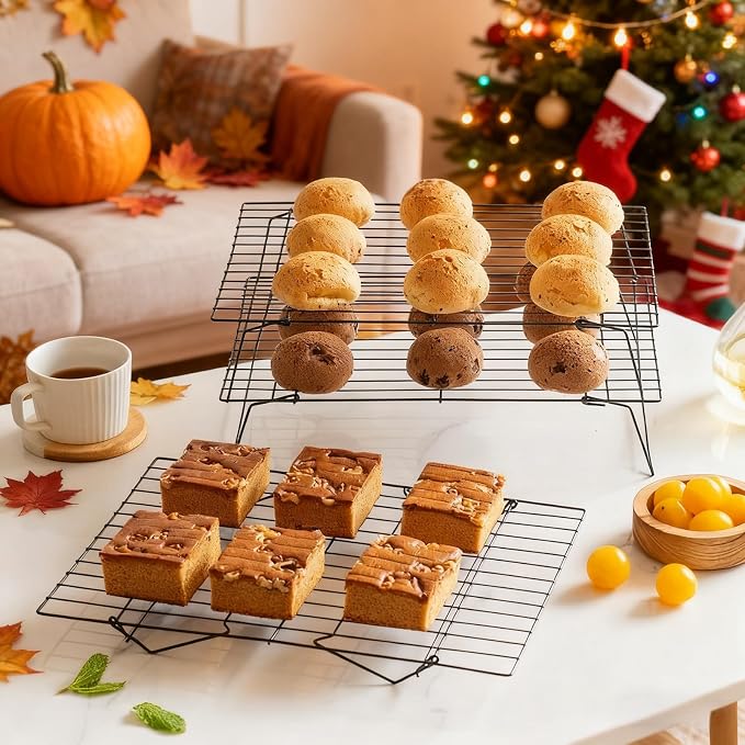 2-Tier Collapsible Cooling Racks, Detachable Wire Cooling Rack Stackable Drying Rack for Cookie Bread Pizza Baking, Fruits, Snacks Perfect for Outdoor Camping