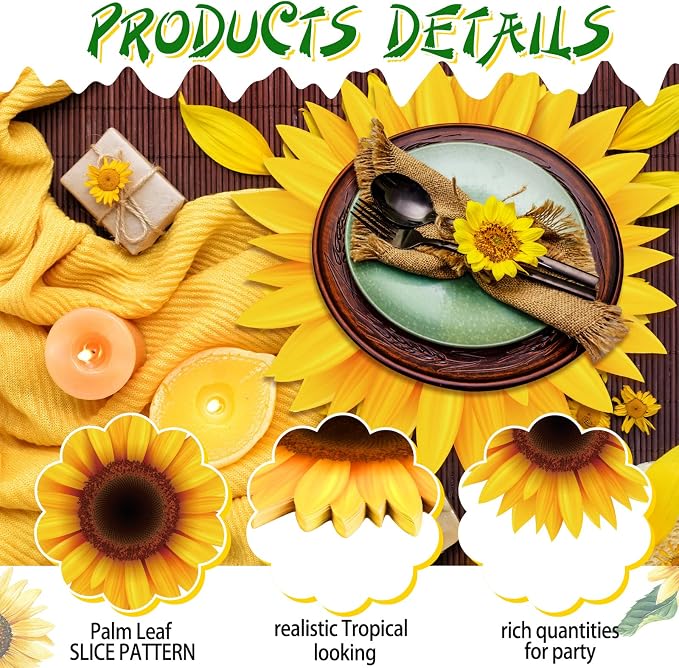 Sinmoe 100 Pcs Disposable Paper Placemats Bulk,Yellow,Sunflower | Paper Charger Place Mat Party Charger Plates Table Place Mats for Dinner Wedding Birthday Baby Shower Spring Dining Tableware