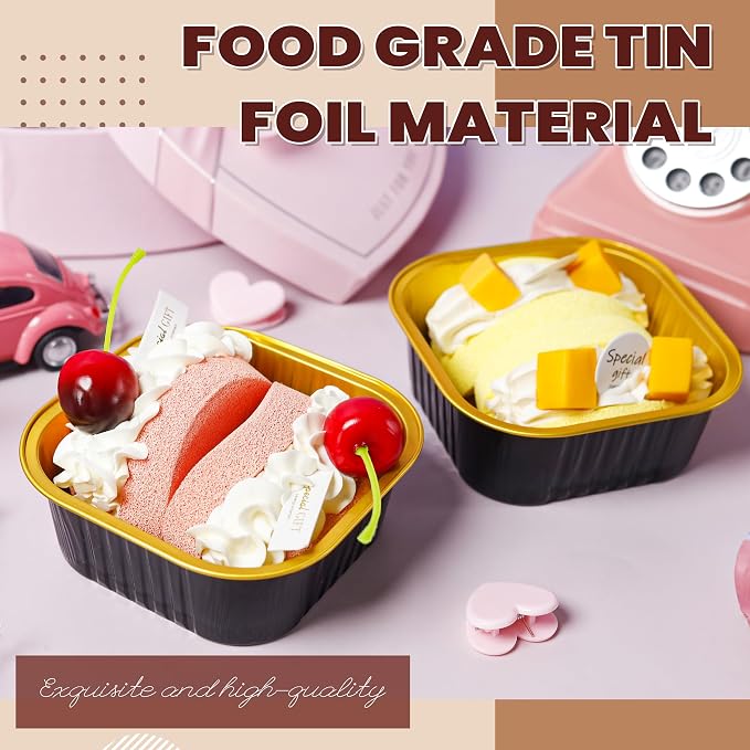 Square Pans with Lids, 60 Pack Black Gold for Dinner Parties | Good for custard, snack cups, fruit toppings and baked samples; simple structure is easy to understand at a glance.