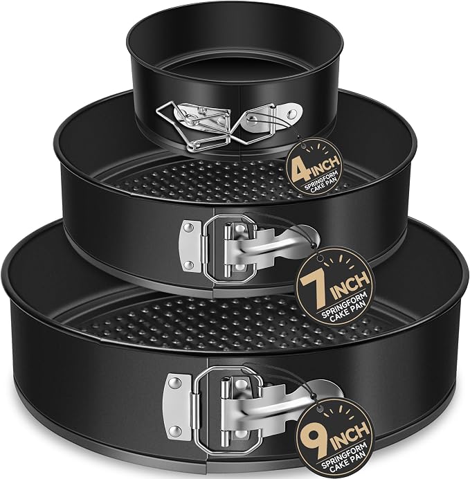 Springform Pan Set of 3 with Removable Bottom, 4+7+9 Inch | Nonstick, Leakproof, Easy Release, Cheesecake Pan for Baking