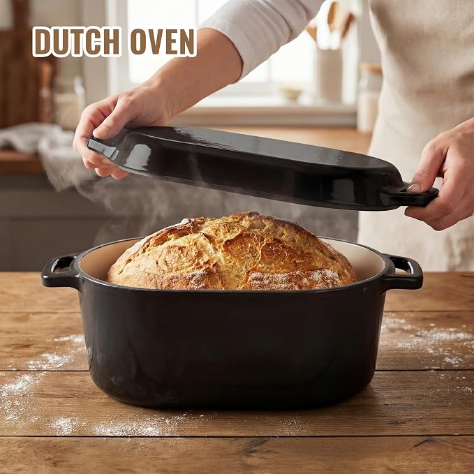 Dutch Oven for Bread Baking, 3.4 QT Bread Dutch Ovenfor Sourdough, Enamelled Bread Oven with Lids,Black