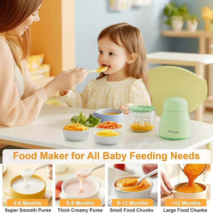 Upgraded Baby Food Maker, 10oz Food Processor with 8 Blades, Quiet Fast Blending, Food-Grade Glass Bowl, BPA-Free, Leak-Proof Sealing Design, Easy to Clean Baby Food