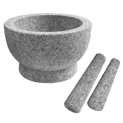 8 Inch Large Capacity Mortar and Pestle Set - One Mortar and Two Pestels - Natural 5 Cups Unpolished Heavy Granite for Apothecary Kitchen