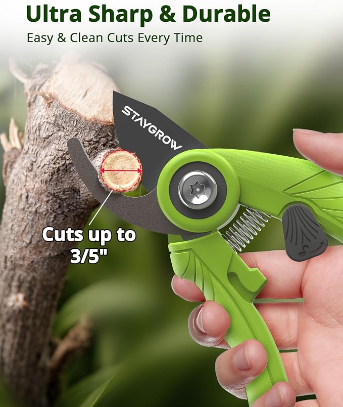 Garden Shears 6.9" Pruning Shears for Gardening Green | SK5 Stainless Steel Sharp Blades,Tree Trimmer Garden Scissors with Comfort Handle and Safety Lock,Gardening Hand Tools
