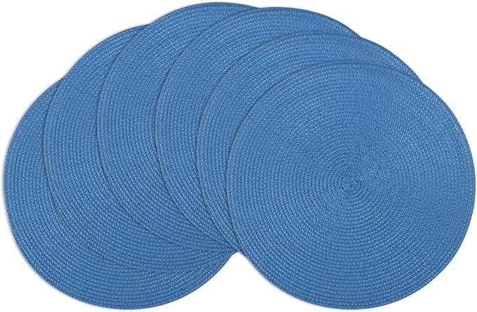 Winknowl Round Braided Placemats Set of 6 Washable Woven Heat Resistant Table Mats for Kitchen Dining Tables 15 inch Round Place Mats (Blue,6pcs)