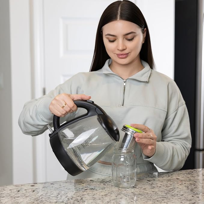 Jarware Glass Mason Jar & Tea Infuser Lid, Jar & Stainless Steel Tea Filter | Steep Loose Leaf Tea In The Regular Mouth 16oz Mason Jar Set | Brew Hot or Iced Tea At Home | Mason Jar Steeper Set