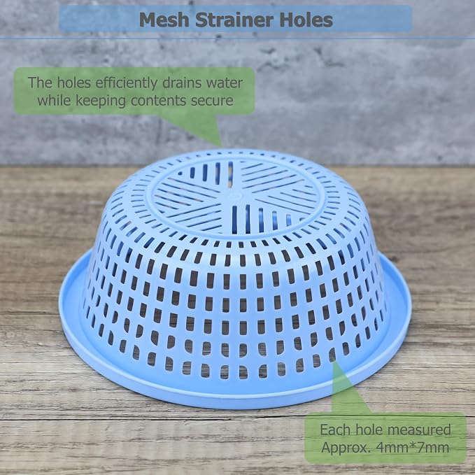 EIKS 8.5-inch Small Colander, Plastic Strainer Basket - 3 Pack | For Rinsing Draining and Air Drying, Veggies Berry Fruits, Meal Prep