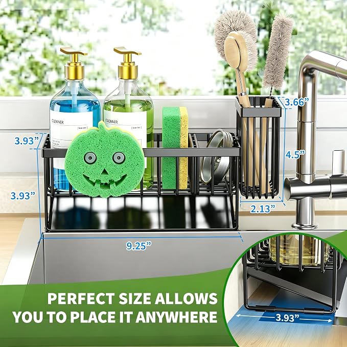 Cisily 9.25'' ponge Holder for Kitchen Sink, Smiley Face Sink Caddy with Removable Brush Holder,Self-Draining Sponge Caddy for Sponge,Soap,Dish Brush,Scrubber,Kitchen Essentials and Gadgets