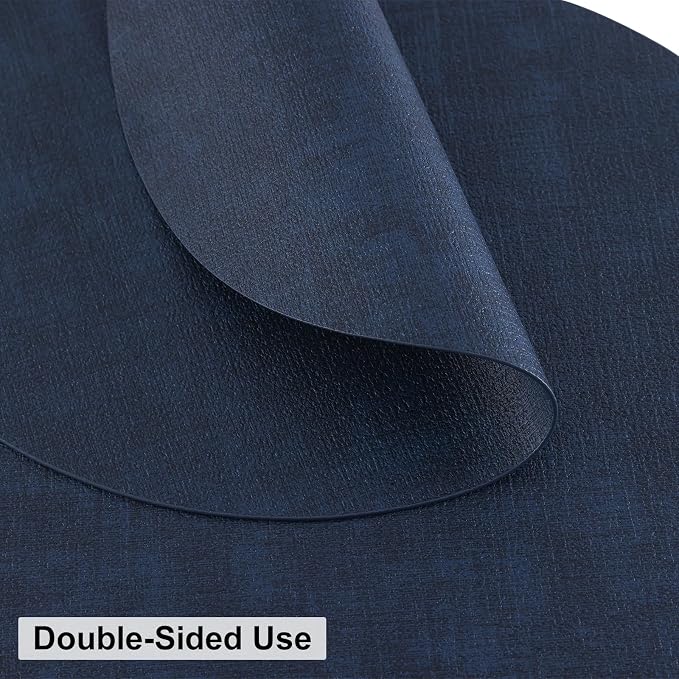 Round Faux Leather Placemat and Coaster 6 Packs, Washable Heat Resistant Dining Place Mats, Wipeable Double-Sided Table Mats for Indoor and Outdoor, Diameter 13 and 3.93 inch, Navy
