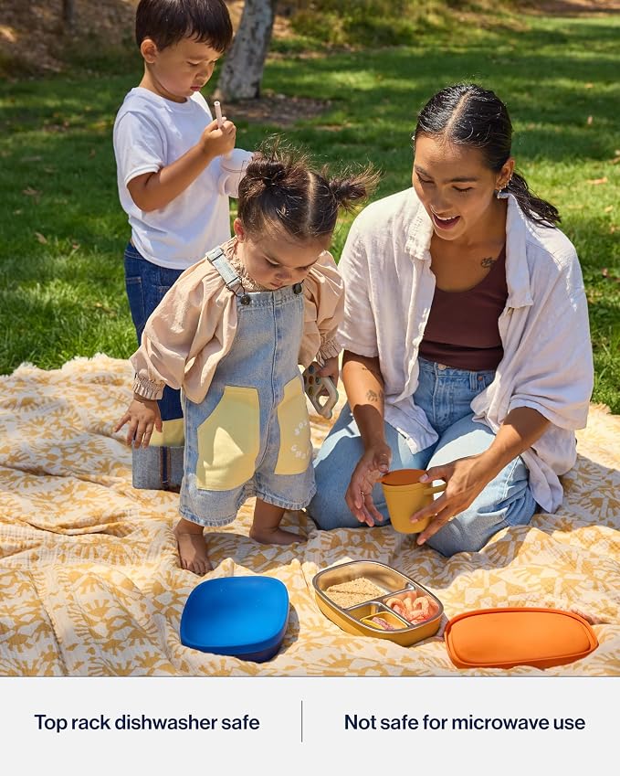 Lalo Bento Box - Dishwasher Safe, Easy to Open & Clean Silicone & Stainless Steel Lunch Box for Kids, Portable for Daycare - Blue Raspberry