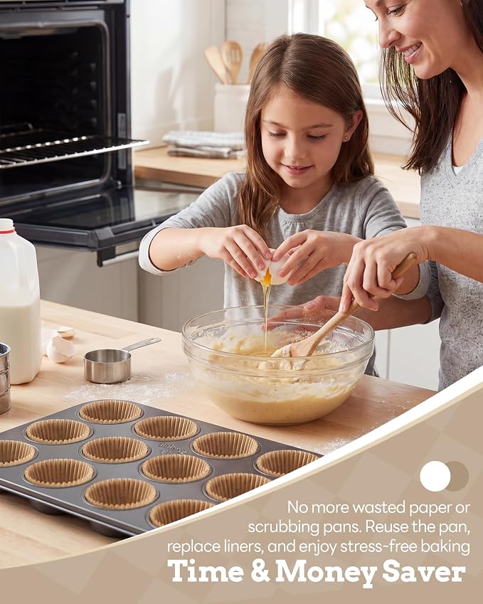 Bake Choice 2 Muffin Pan for Baking, Standard Cupcake Pan with 100 Liners | Includes 100 Natural Cupcake Liners, Non-Stick Muffin Tin Nonstick 12 Cup, Baking Pans Set, Carbon Steel Baking Supplies