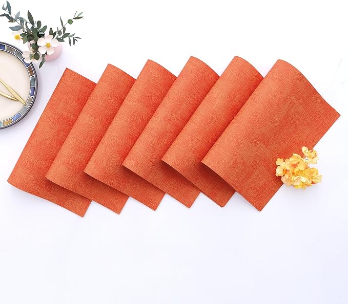 Homaxy PU Faux Leather Placemats for Dining Table, Set of 6, Orange | Waterproof Wipeable Washable Table Mats, Easy to Clean Anti-Slip Place Mats, 11.8" x 17"