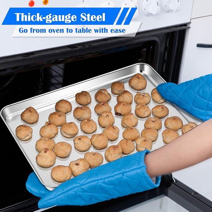 E-far Large Baking Sheet Set of 2, 20"x14" Stainless Steel Cookie Sheet | Non Toxic Metal Baking Pan Tray for Cake Cookies, Healthy & Rust Free, Mirror Finish & Dishwasher Safe