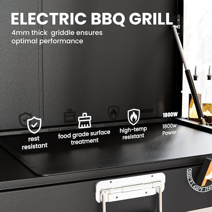 2-in-1 Outdoor Table & Electric Grill 1800W | Portable & Foldable | Nonstick Cooking Surface | Outdoor Kitchen & Backyard Barbecue