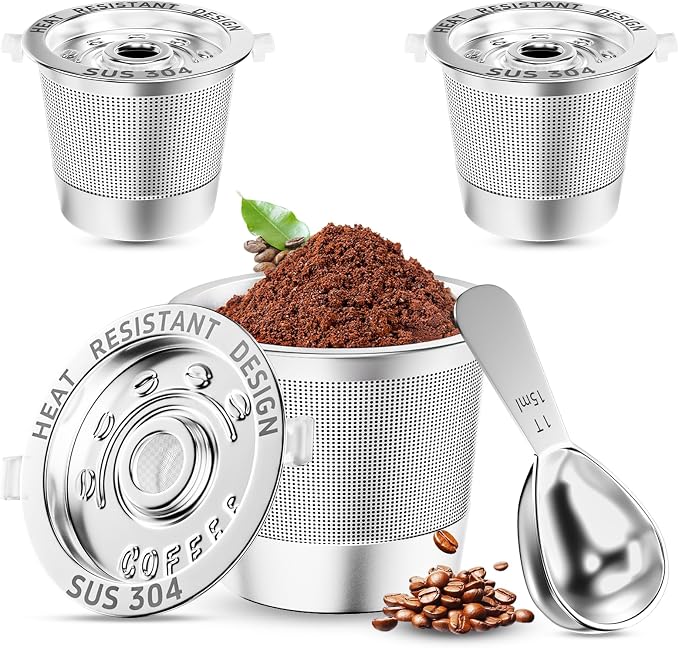 NESSUS 3 Pack Reusable K Cup for Keurig 1.0 | Stainless Steel Coffee Pods with Heat Resistant Handles and Scoop, NO BPA