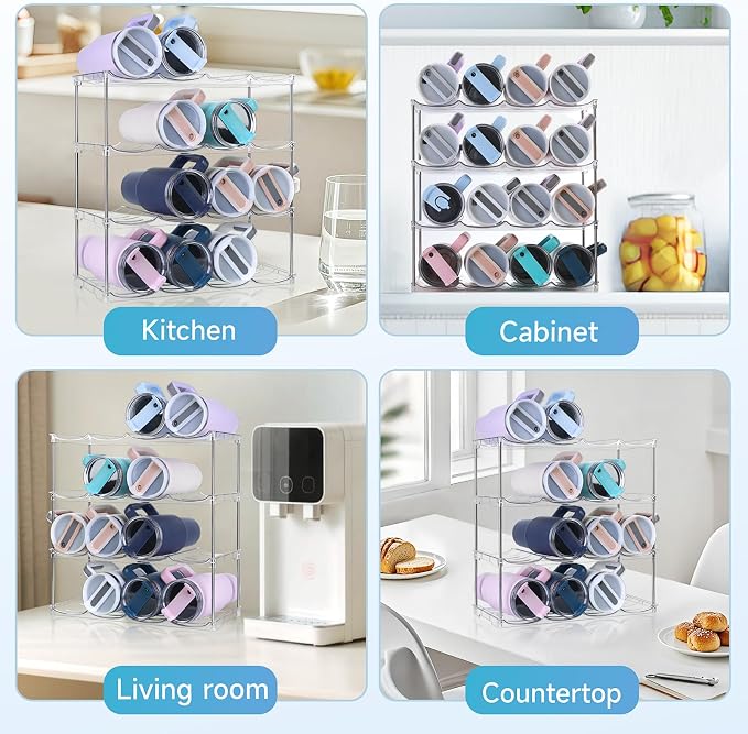 Larger Water Bottle Organizer for Stanley 40 oz Tumbler, Tumbler Organizer | Stackable Water Bottle Holder Rack for Cabinet, Kitchen Storage Organizer for for Stanley Cup Accessories, Tumbler Storage