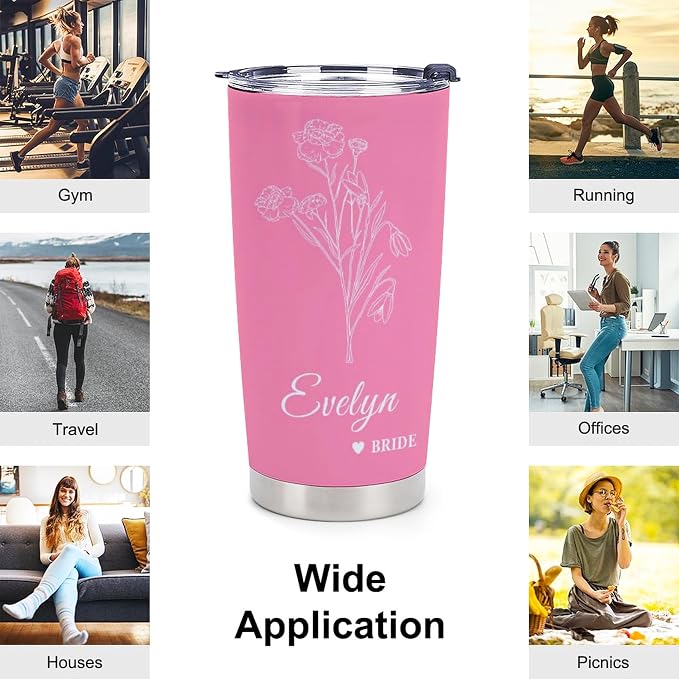 Personalized Tumbler Custom Vacuum Insulated Travel Mug Customizable Coffee Cup with Your Photos and Text Christmas Birthday Gift (Birth Flowers)
