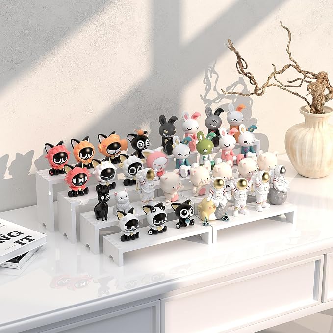 2 Set White Wood Tiered Riser Display Stands for Vendor Events,Stackable Wooden Cupcake Stand,Farmhouse Decor Wood Dessert Table Display Set,Vendor Booth Display Items,Food Display Risers for Party